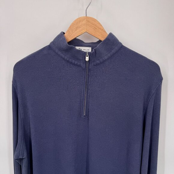 Peter Millar Crown Comfort 1/4 Zip Pullover Sweater Mens L Blue Cotton Modal - Picture 2 of 7
